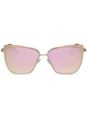 DIFF Grace Sunglasses Brushed Gold Frame Cherry Blossom Mirror Lens Cat Eye NWT